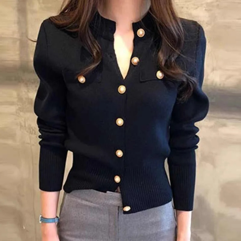 Knitted Sweater Women Cardigans Long Sleeve Stand Collar White Knit Cardigan Tops Sweaters Sueters De Mujer Q719 251107