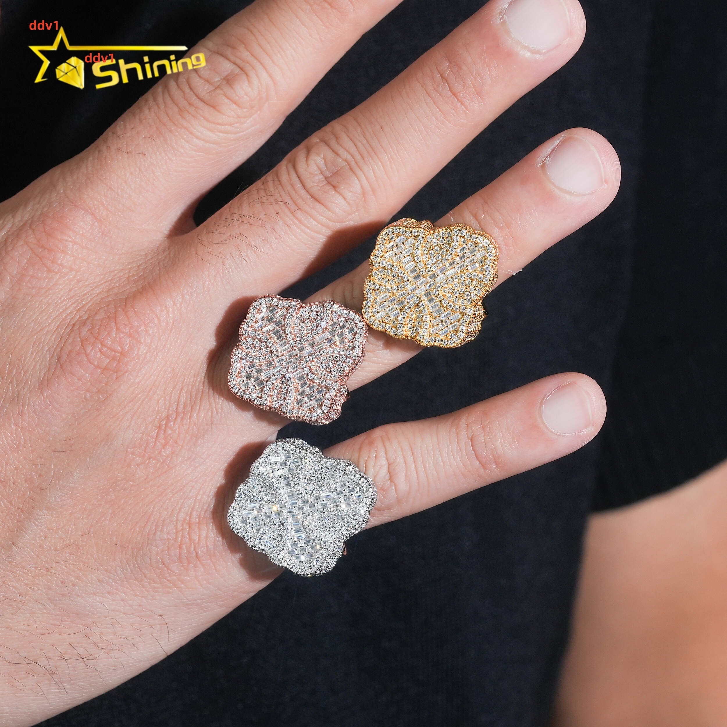 New Design GRA Certified Moissanite Ring Men Hip Hop 925 Sterling Silver High Quality Shining Iced Out Cross Ring Hip Hop Ring