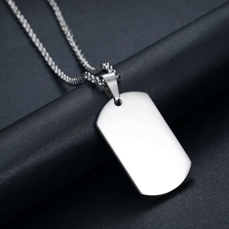 Simple Hip Hop Style Stainless Steel Plated Matte Rectangular Label Pendant Necklace for Men