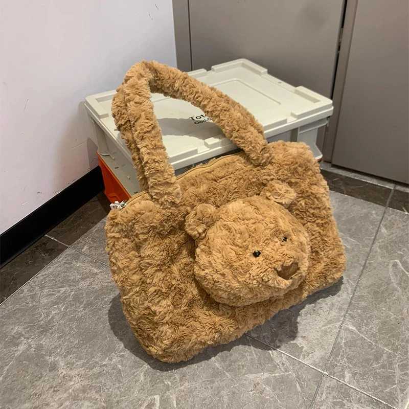 2025 Autumn And Winter New Plush Bear Doll Shaped Single Shoder Wens Bag Large Capacity Portable Cputer Tote Bag Trendy H251111