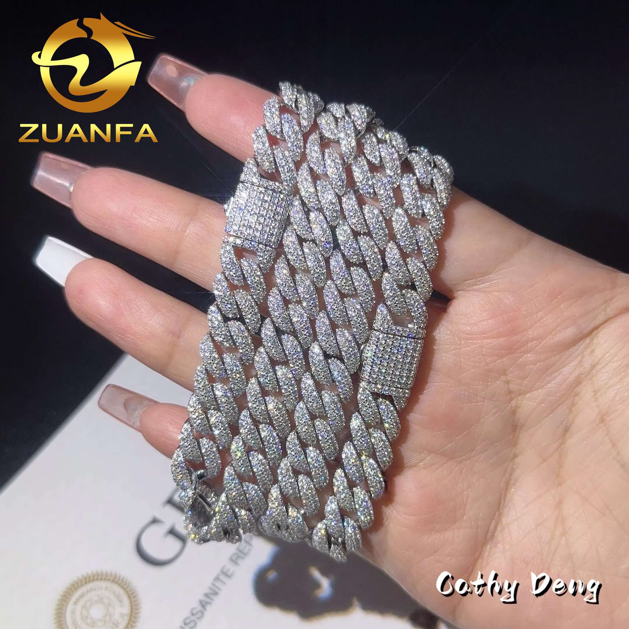 New 10mm Classic Moissanite Cuban Chain Instock Iced Out Hip Hop Jewelry 92.5% Silver Pass Diamond Test Miami Cuban Chain