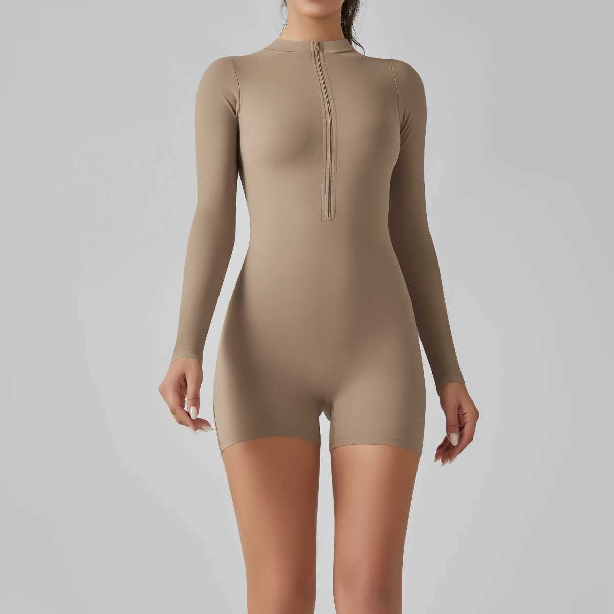 Yoga suit womens jumpsuit zipper long sleeved gym push up exercise suit fitness suit sportswearW250411