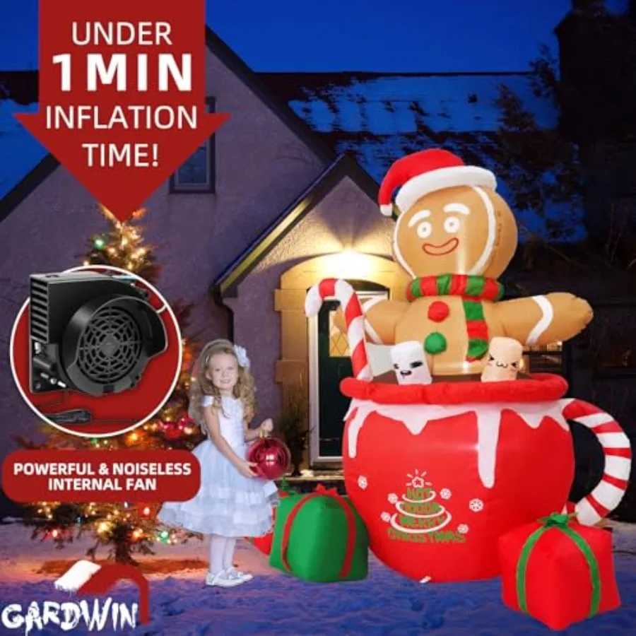 Christmas 6ft Gingerbread Christmas Inflatable Outdoor Decoration Christmas Outdoor Decoration Blow up Gingerbread Mug Yard Decorations C Y251111