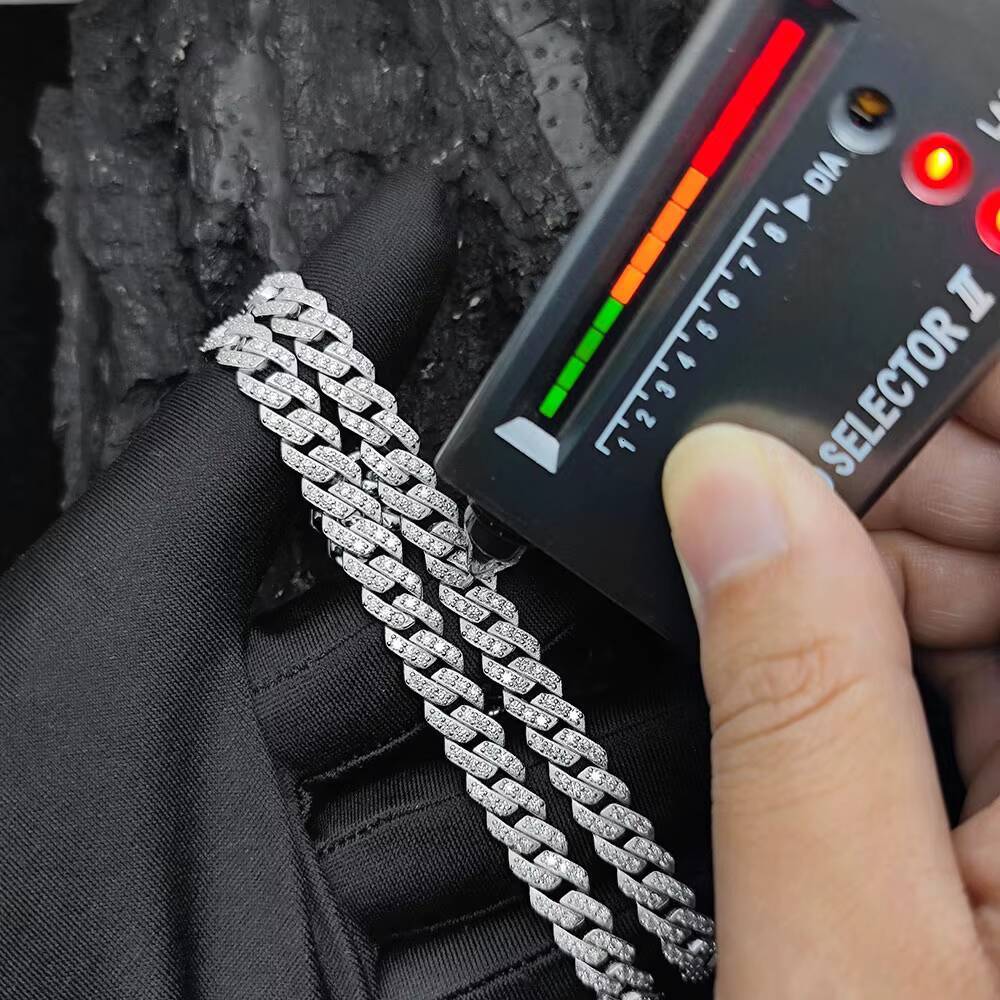 NUOYA 8mm Pass Diamond Tester VVS Moissanite Chain for Women 925 Sterling Silver Cuban Link Bracelet