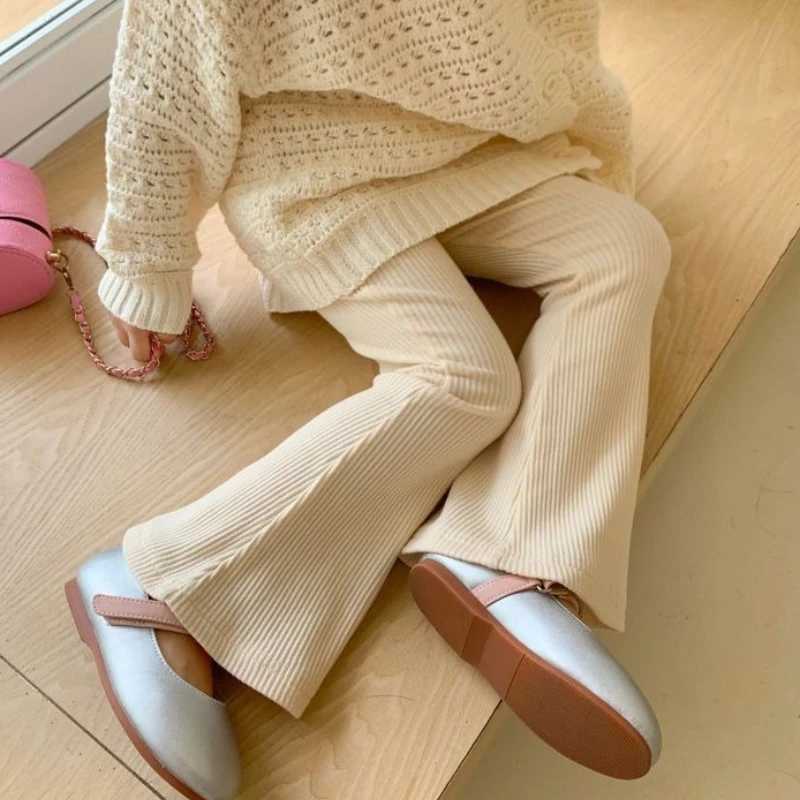 2024 Fashion Kids Girls Cotton Ribbed Flared Pants Spring Autumn Sweet Elasticity Slim Solid Color Trousers Leisure Pants 1-6Y L251110