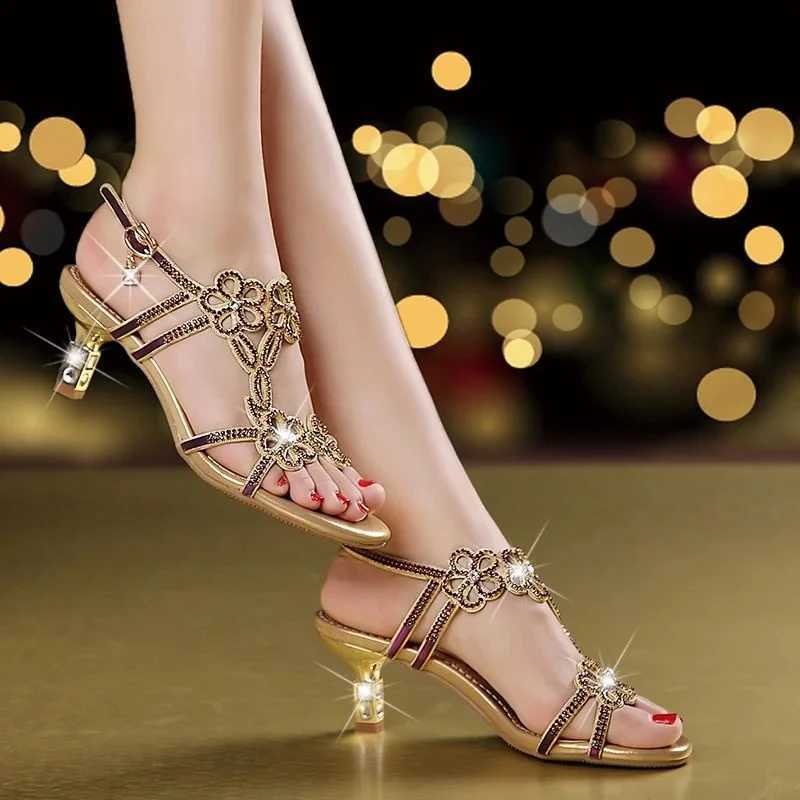 New Summer Sandals Womens Leather Rhine Hollow Diamd Roman Open High Heel Fishmouth SandalsXJ250410