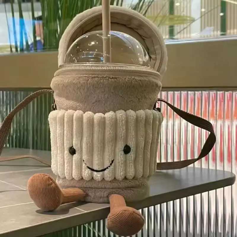 Cartoon Jelly Cat Coffee Milk Tea Bag Fun Pendant Plush Toy Keychain Doll Cup Ten Font Plush Bag Plush Doll Bag W250411