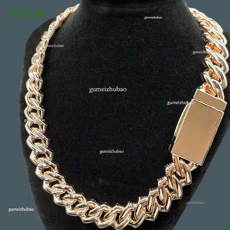 ICECAP Fine Jewelry VVS Dia Rose Gold Plated Round & Baguette Moissanite Necklace Cuban Chain