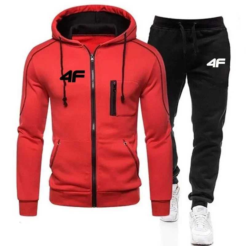 Thick and warm mens sportswear for autumn and winter zipper hooded sweatshirtpants 2-piece set for sportsT251111