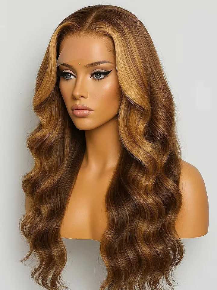 30 Inch Honey Blonde Ombre 13X4 HD Lace Front Wig Human Hair Highlight Body Wave Lace Frontal Wigs Pre Plucked 4/27 ColoredT251111