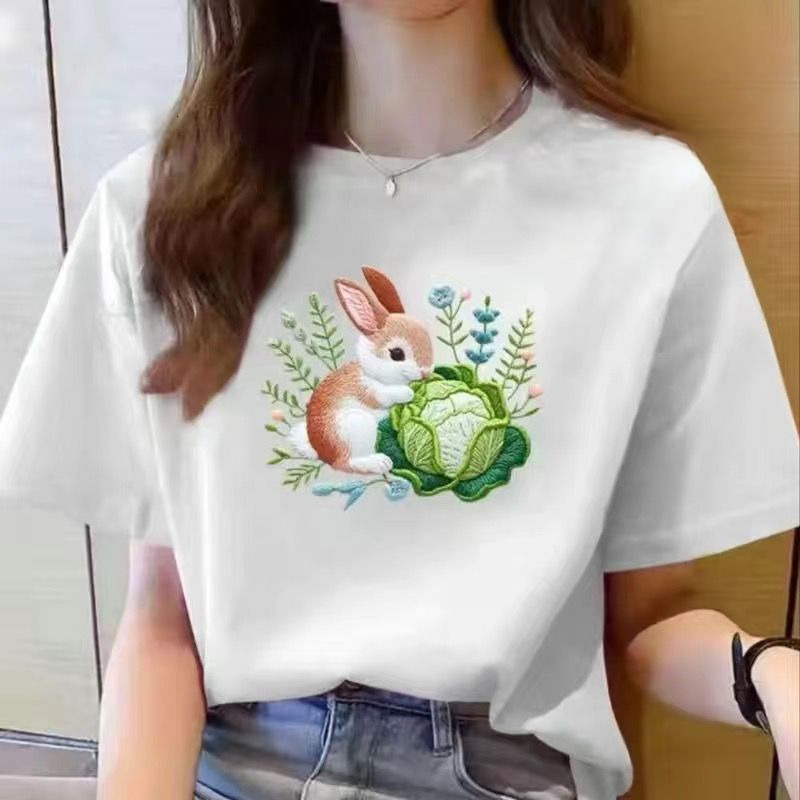 2025 Designer's Summer New Short Sleeved T-shirt Women's Floral Print Casual Top Student Korean Cartoon Fashion Loose Size Instagram T-shirt