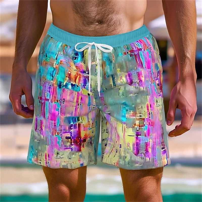 3D printed palm leaf tropical plant shorts for mens swimming relay board shorts fashionable streetwear quick drying shorts for mens clothingW250410