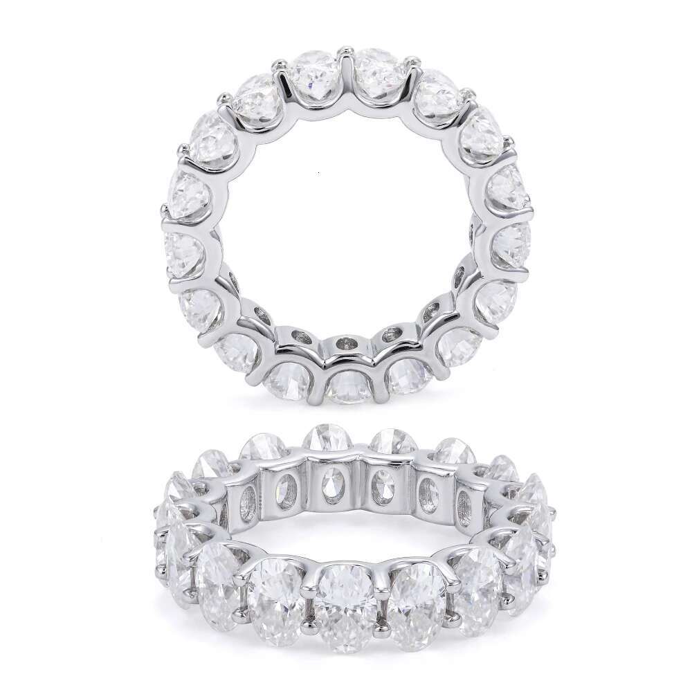 Iced Bling Oval Moissanite Eternity Ring for Women Men 925 Sterling Silver D Color VVS Moissanite Diamond Wedding Band Pass Test