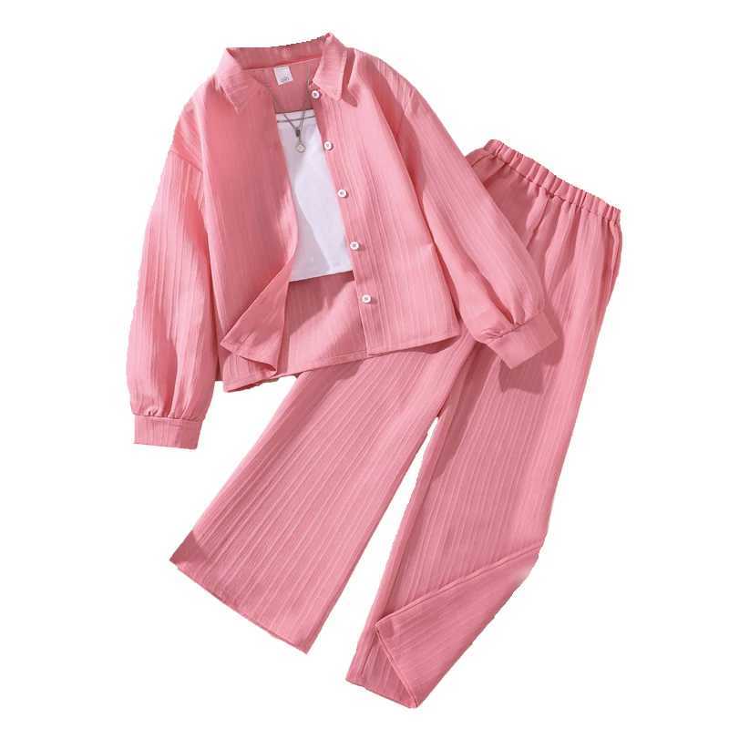 Girls set 4-16 years long sleeved jacket+loose casual pants suitable for girls Korean shirt set summer fashion clothing setXJ250410