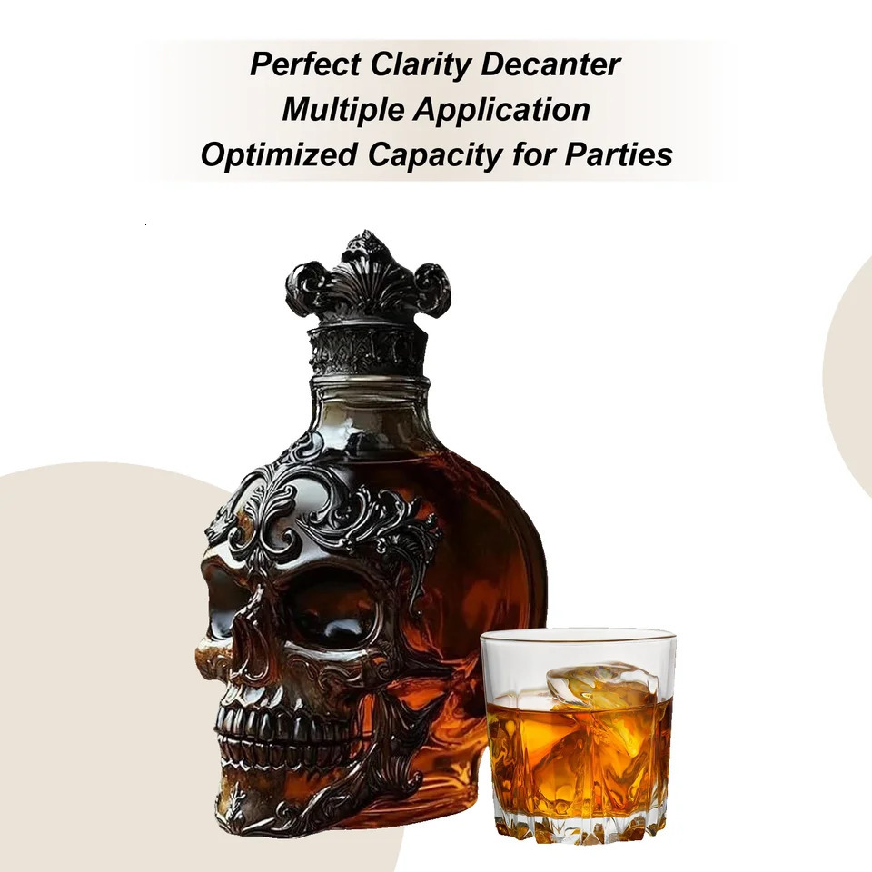 Halloween Decorations Skull Decanter Skull Shaped Whiskey Decanter Bottle Handcrafted Gothic Glass Bottle for Home Bar Bourbon 251104