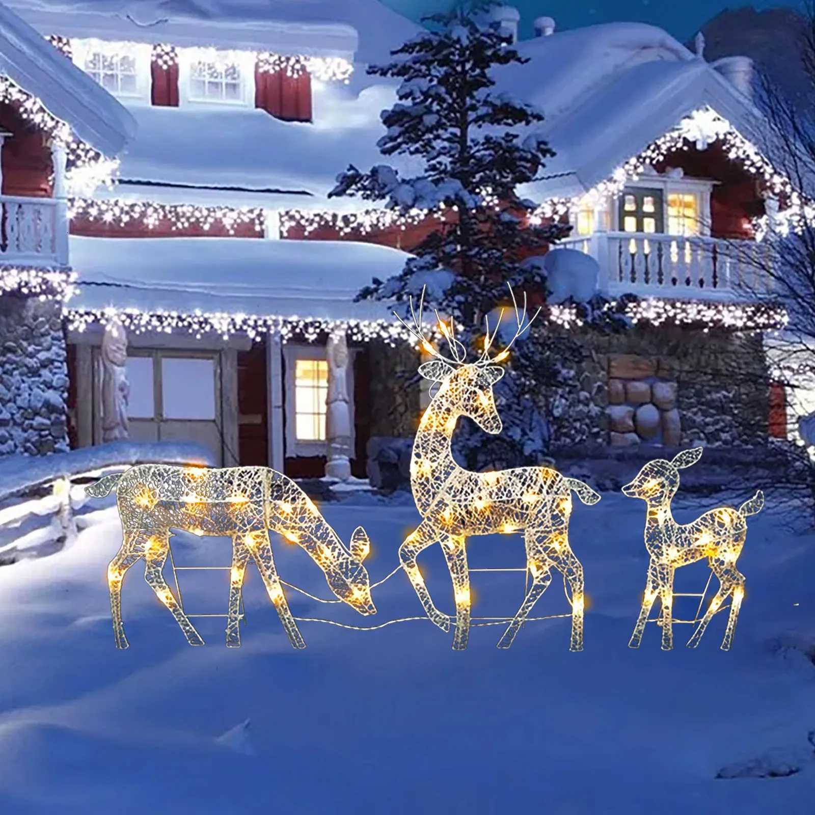 Christmas 3Pc Lighted Deer Reindeer Family Lighted Deer Christmas Decor With Led Lights Light Up Bucks Doe And Fawn Indoor Or Outdoor Yard Y251111