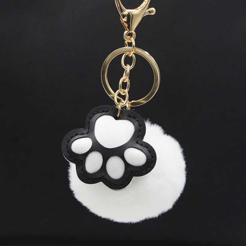 Cute Plush Claw Keychain Solid Color PU Leather Pet Dog Claw Keychain Childrens Backpack Pendant Car Keychain Toy Gift W250411