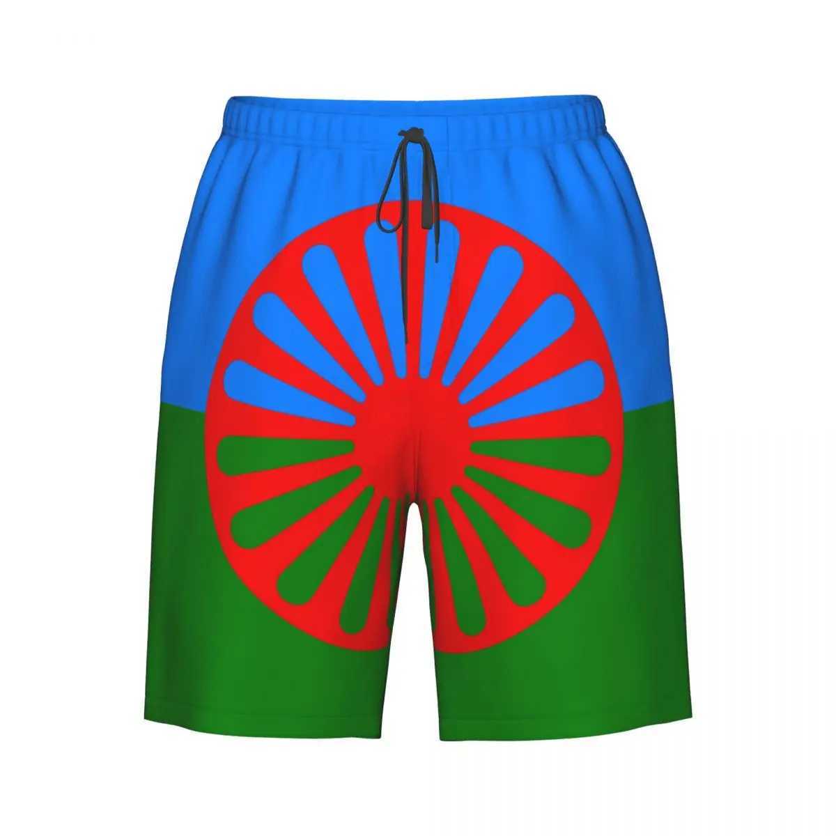 Romani People Rom flag mens swimming relay Qucik dry board beach shorts mens lightweight swimsuitW250410