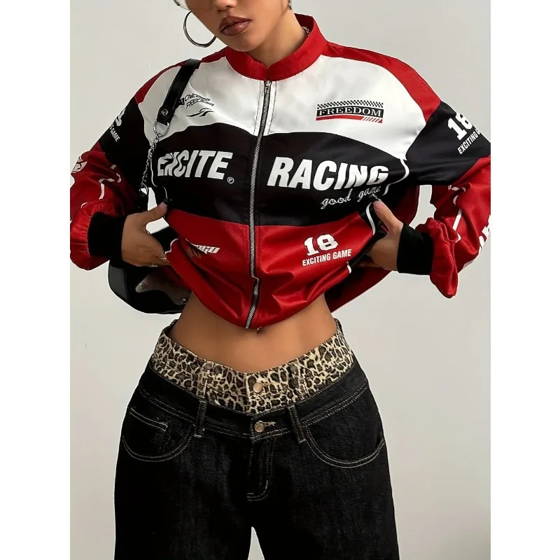 Varsity Jacket Tops Patchwork Long Sleeve Racing Bomber Letterman Jackets Color Block Y2k Outerwear Vintage Streetwear 251103