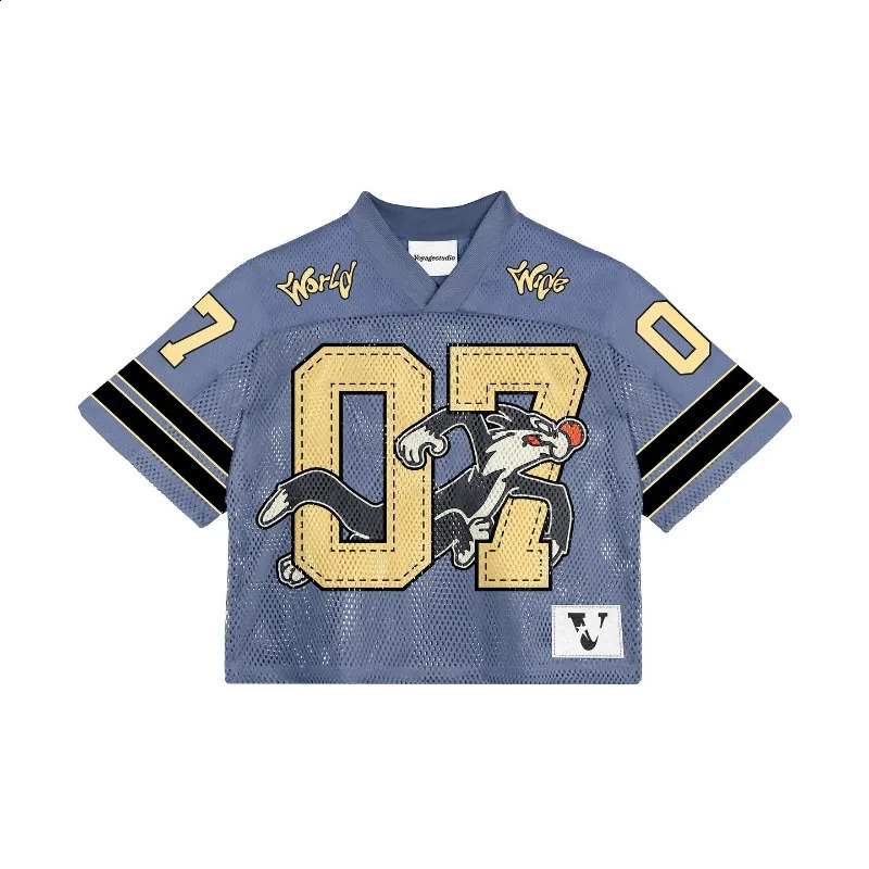 Summer Vintage Street Sports Football Casual Couple Top Y2K Harajuku Fashion Hip-hop Splicing Short-sleeved Mens T-shirt 250410