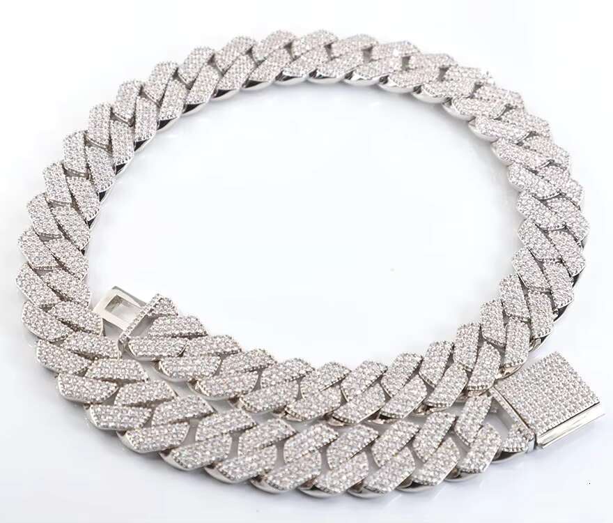 Fashion Design 15mm 18mm Wide 3Rows Moissanite Diamond Silver Cuban Link Necklace/bracelet Chain for Rapper Hiphop Jewelry