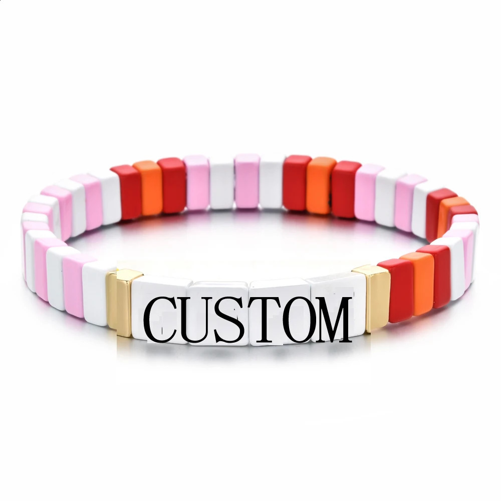 Gold silver metal enamel bracelet custom name DIY letter bracelet Bohemian womens number bracelet bead bracelet Pulsera 250408