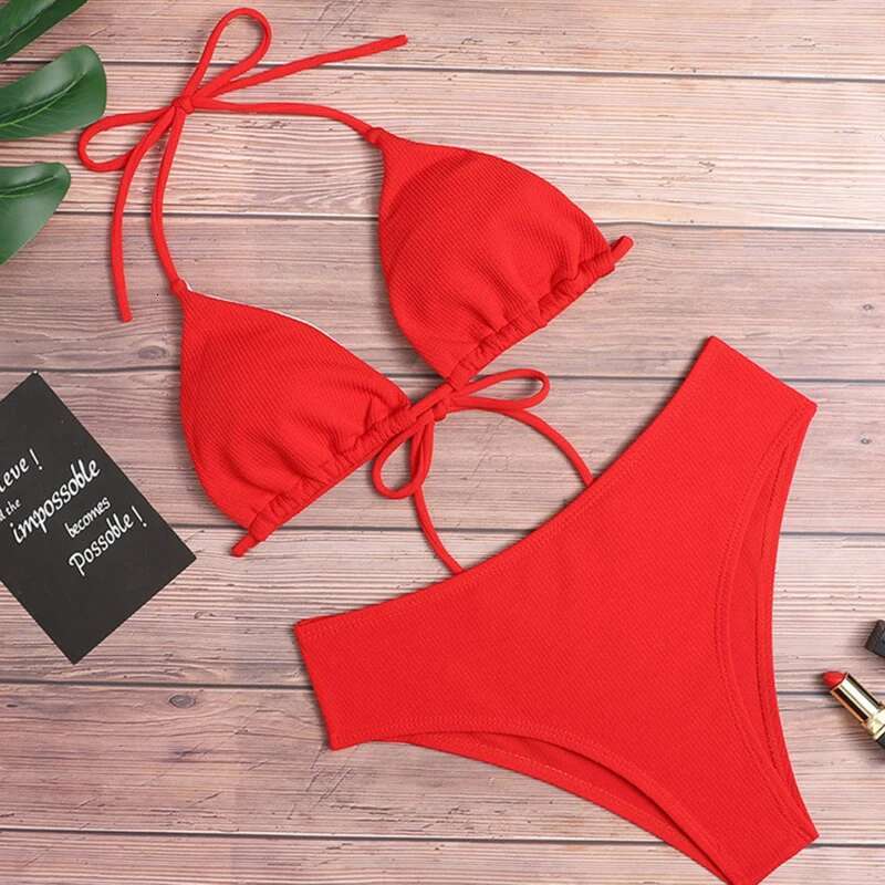 2024 New High Waist Strapless Sexy Bikini Swimwear Women Beach Swimsuit Padded Bathing Suit Monokin Solid Color