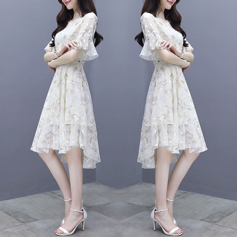 LO3270 Master Women's Summer New Korean Style Waist Slim Temperament Chiffon Women's Floral Dress Women