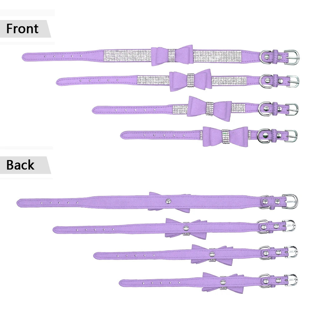 Small Medium Bling Rhinestone Suede Leather Bowknot Accessories Dog Collar Adjustable Pet Puppy Kitten Pug Necklace Collars 251104