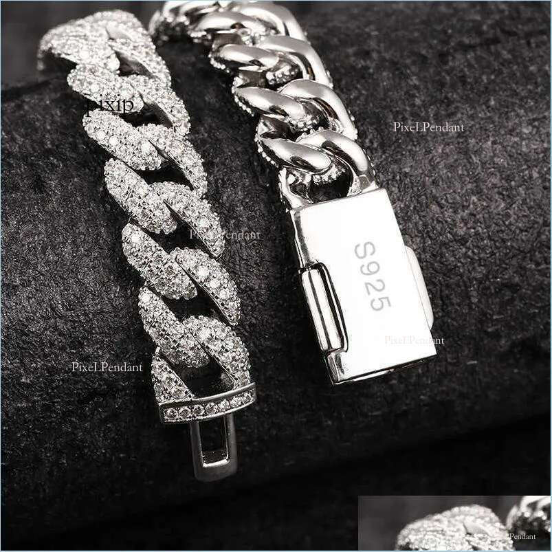 Pendant Necklaces 18Inch 10Mm Sterg Sier Setting Iced Out Moissanite Dia Hip Hop Cuban k Chain Miami Necklace Jewelry D Dhhj4
