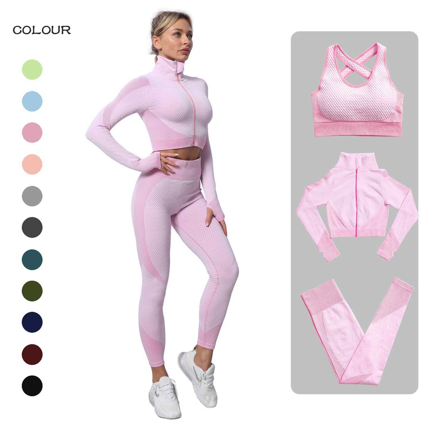 Short pole seamless womens yoga set sportswear gym clothing fitness long sleeved crop high waisted leg sportswearW250411