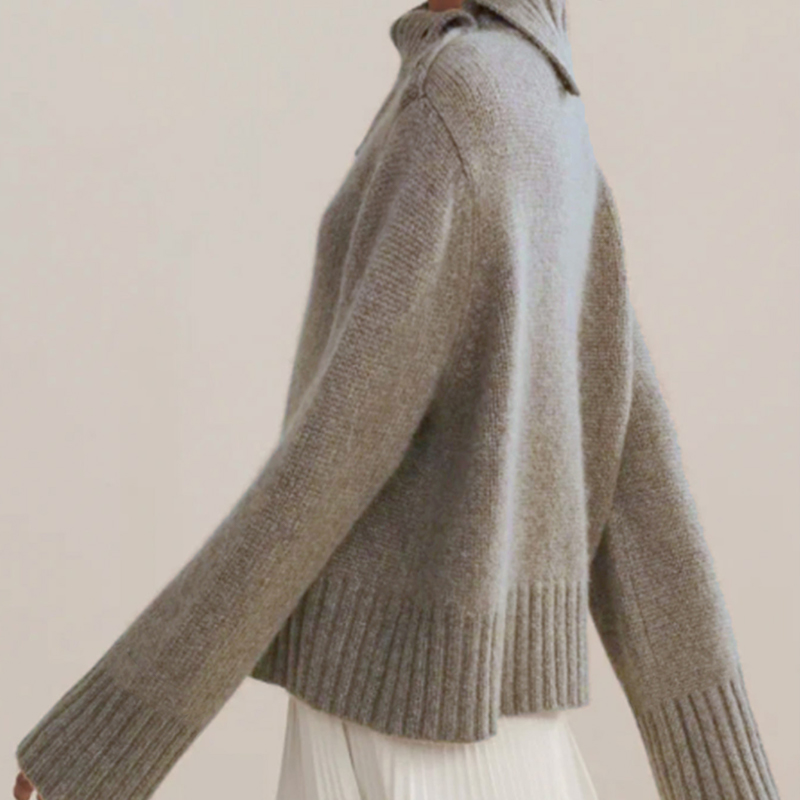 Women's solid-color tops, long-sleeved pullovers with turned-up collars, asymmetrical collars with buttons, casual streetwear St. Patrick's 