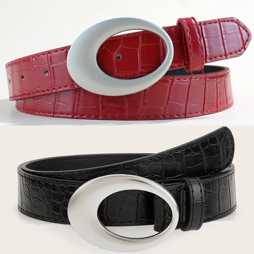 Y2K Women Belt American Vintage Classic Pattern Fashion Belt Simple Pin Buckle Red Black Belts Clothing Accessories 251031