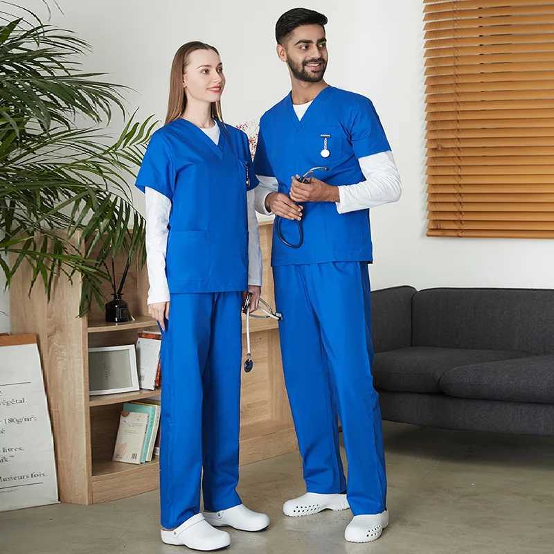 V-neck hospital uniform set for nurses and doctors with manual scrubbing suit 65 polyester and 35 cotton scrubbing set X250410