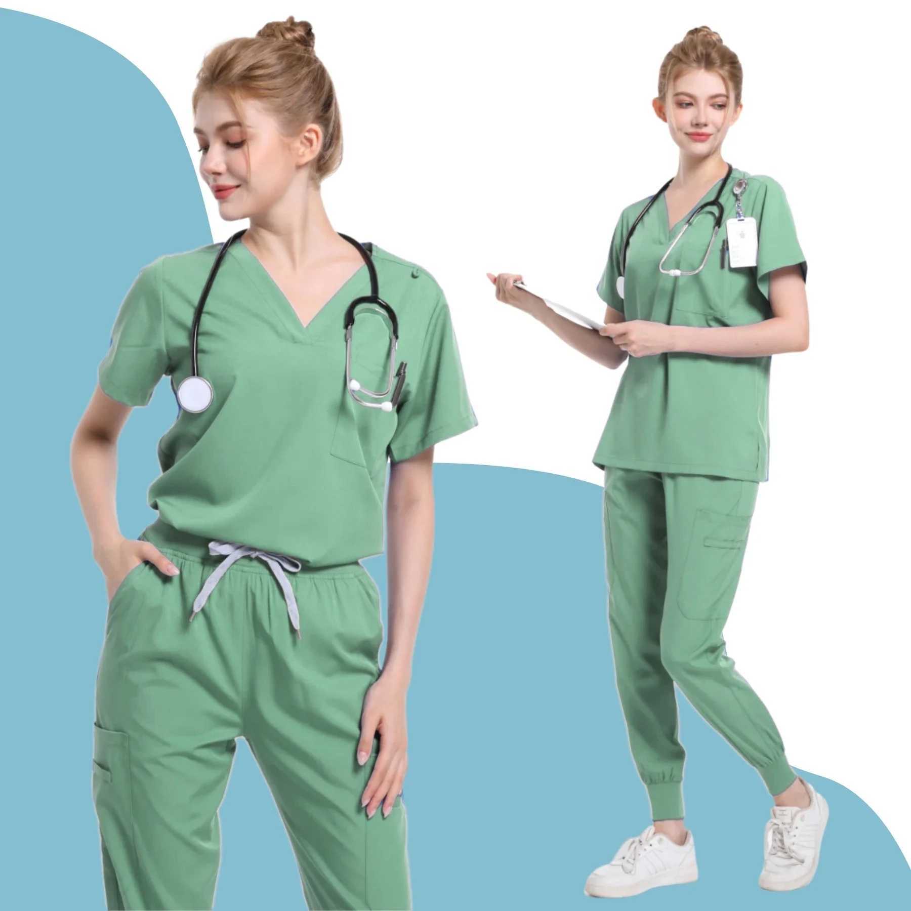 Women Medical Uniforms Scrubs Sets Hospital Surgical Gowns Short Slve Tops Pant Nursing Accessories Doctors Clothes Work Wear X250410