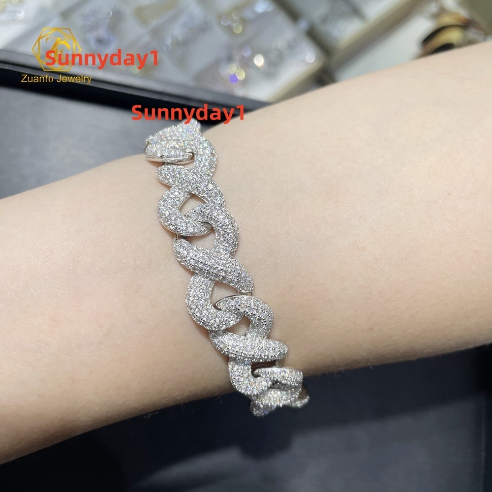 15mm Infinity Chain Moissanite Chain Thick Hip Hop Rock 925 Silver Moissanite Cuban Chain 18K Gold Plated Bracelet