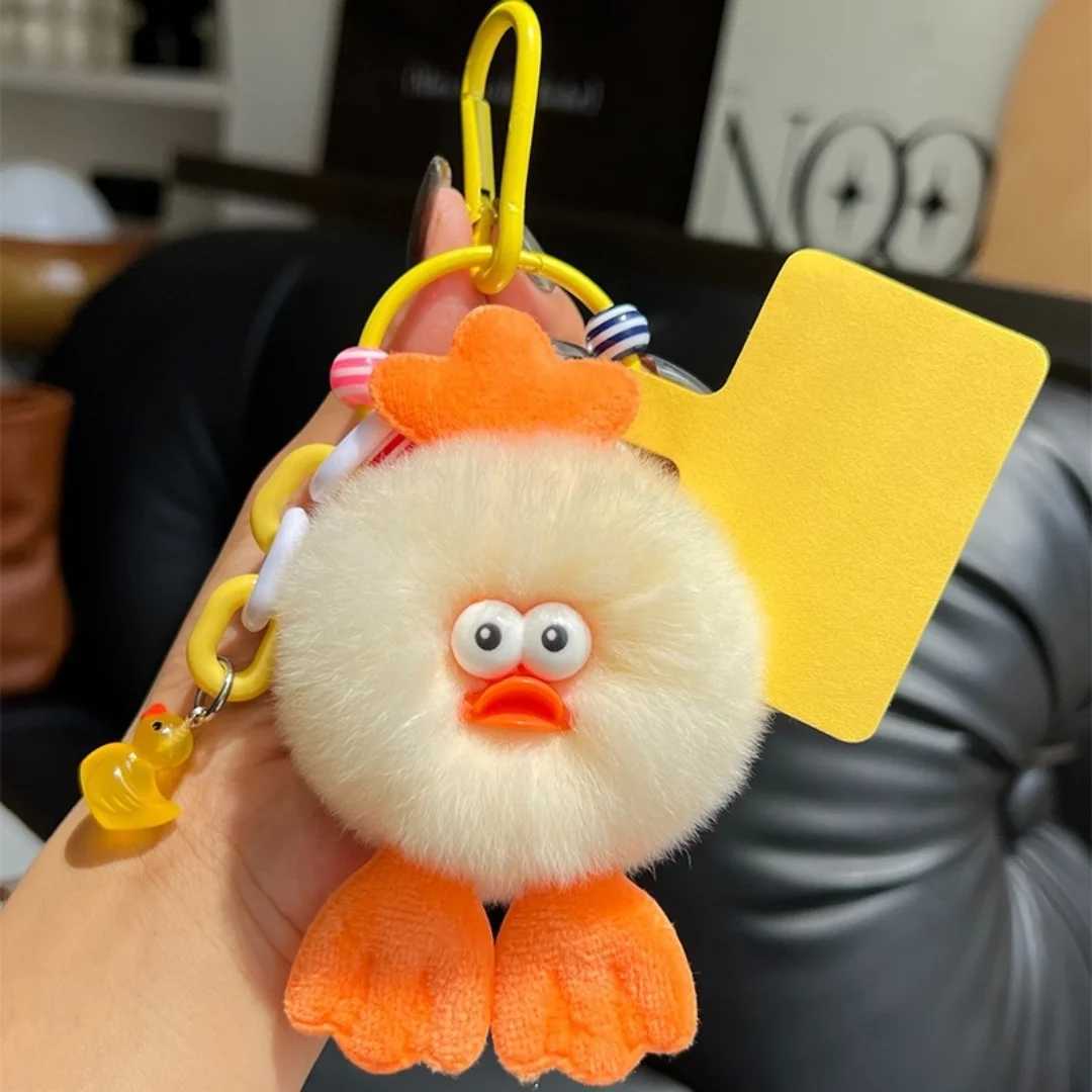 Mink real rabbit fur duck keychain fluffy keychain Trinkett fluffy keychain handmade Y2k keychain cute plush doll pendant W250411