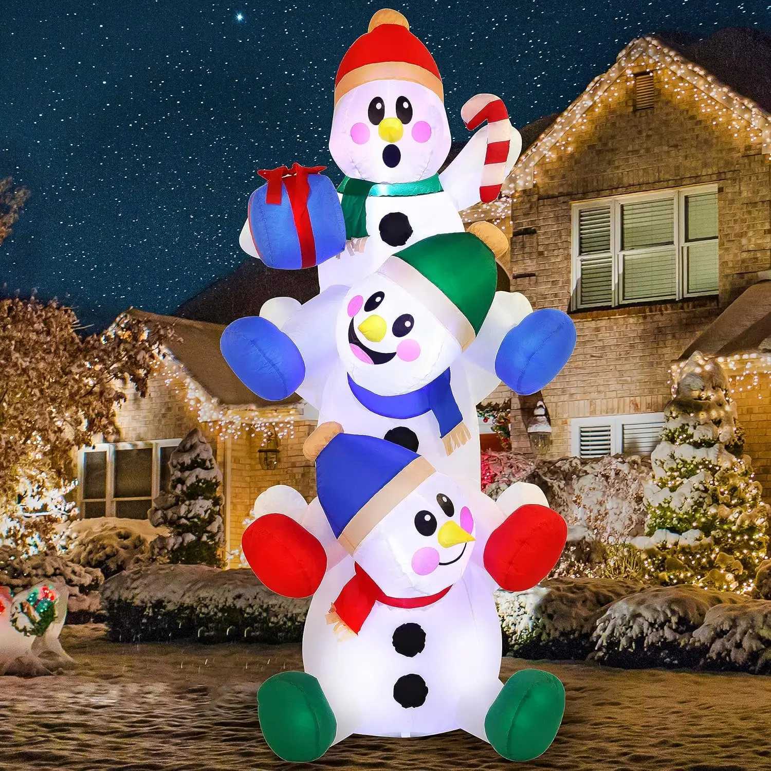 Christmas JOYFY 6 FT Christmas Inflatable Decoration Stacked Snowman with Build-in LEDs Inflatables for Xmas Party Home Christmas Dcor Y251111