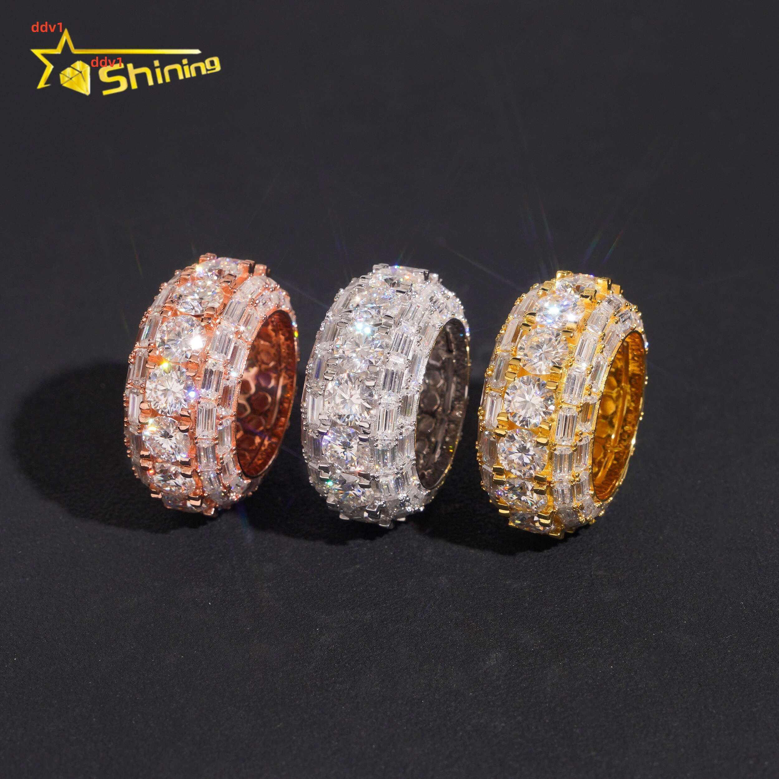New Arrival Pass Diamond Tester Wholesale Silver 925 VVS Moissanite Fully Iced Out Wedding Ring Engagement Eternity Band Ring