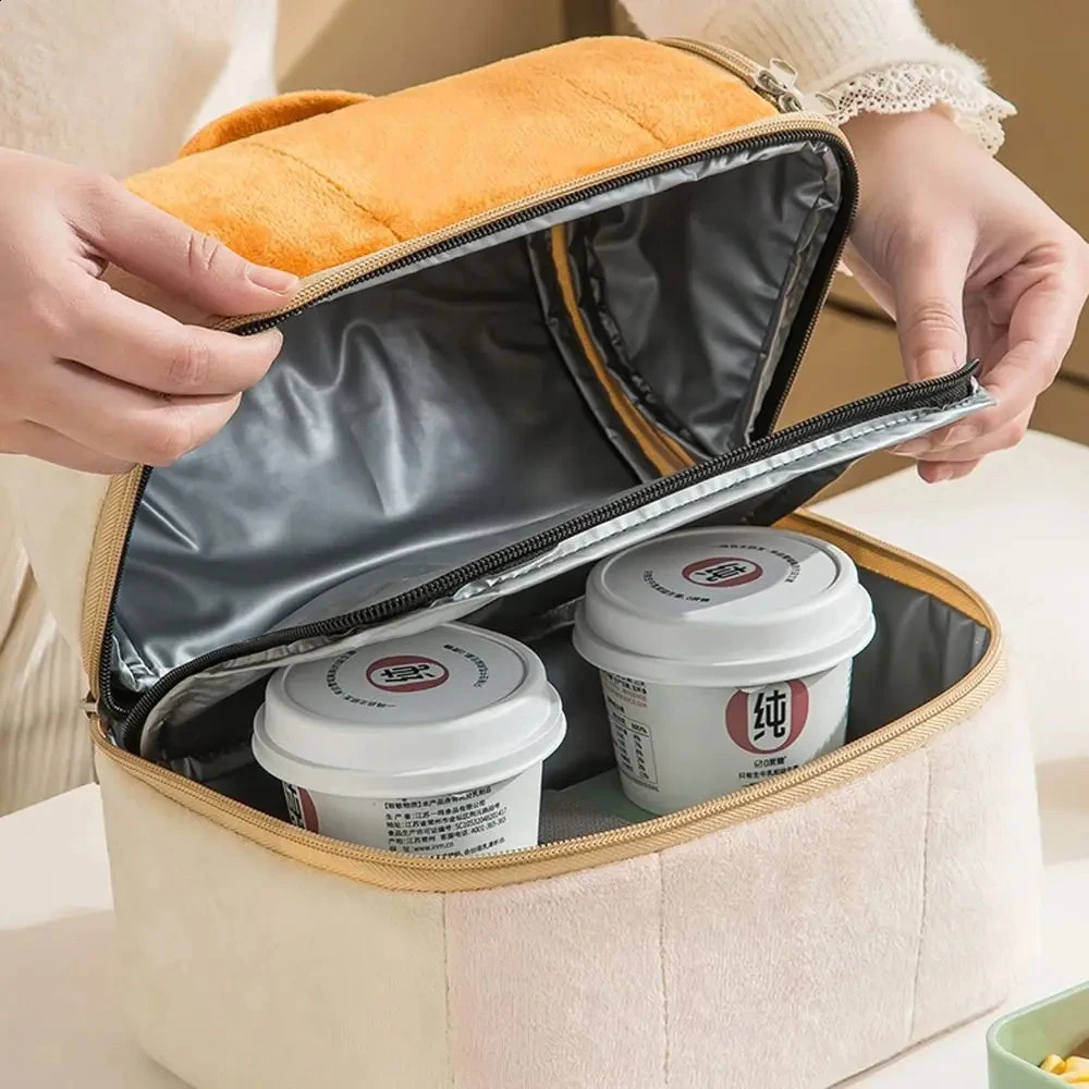 One shoulder bento lunch box toast bag portable insulated thick double-layer large capacity food hiking picnic bag 250410