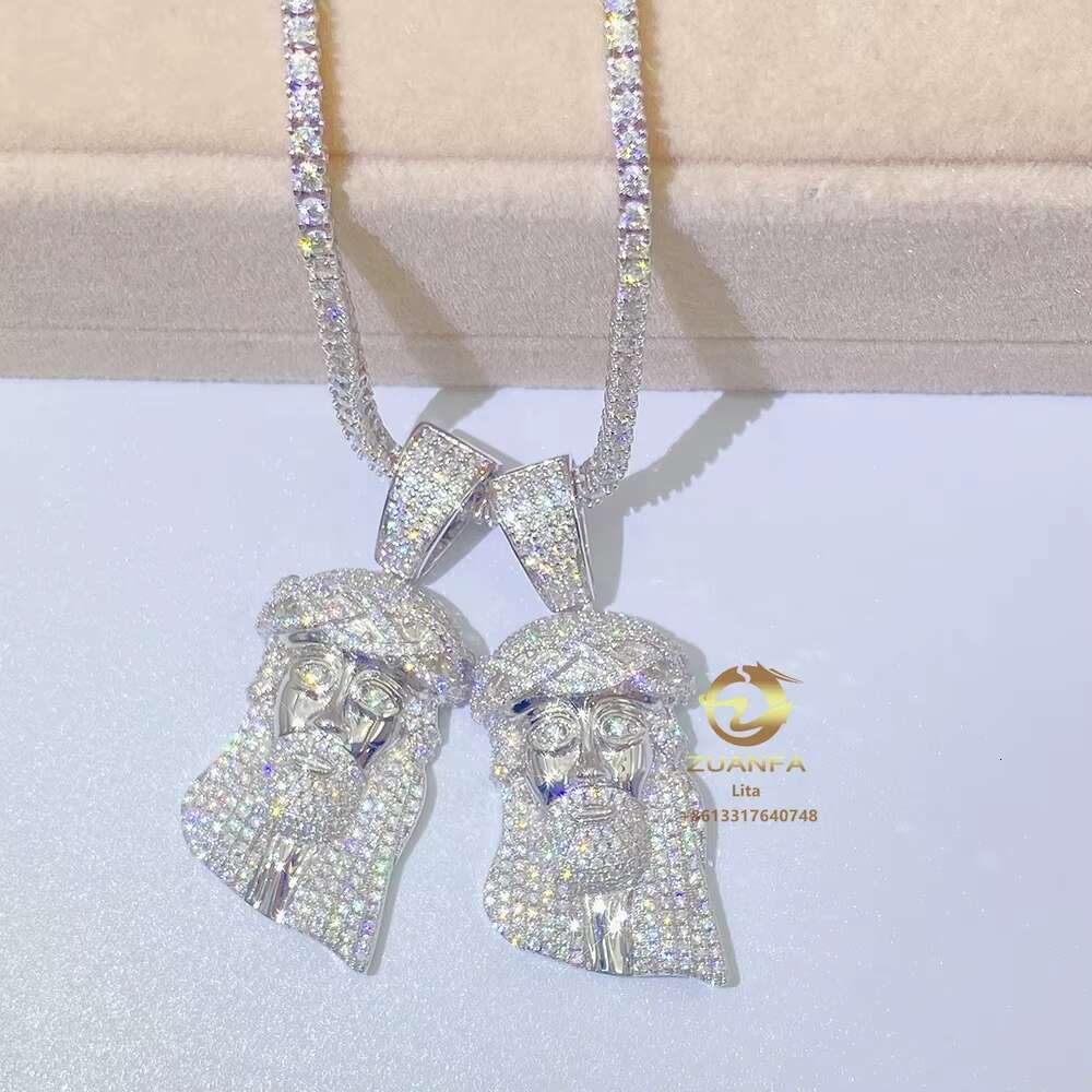 Manufacturer Direct Sale High Quality Hip Hop Iced Out Solid Back Jesus Head 925 Gold Plated Mens Necklace Pendant