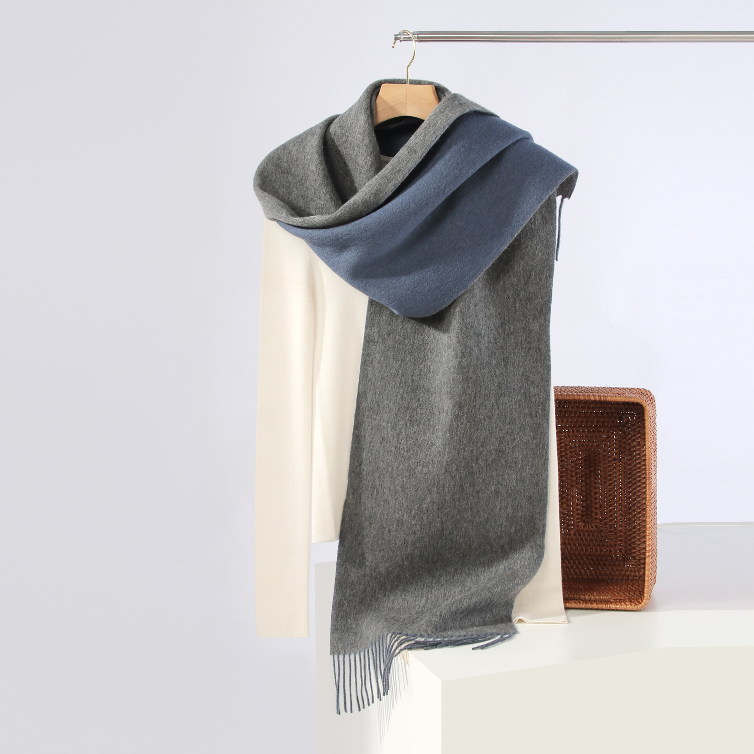 K363 2025 new lamb wool plaid double-sided scarf for women Inner Mongolia solid color wool scarf for men all-match business scarf