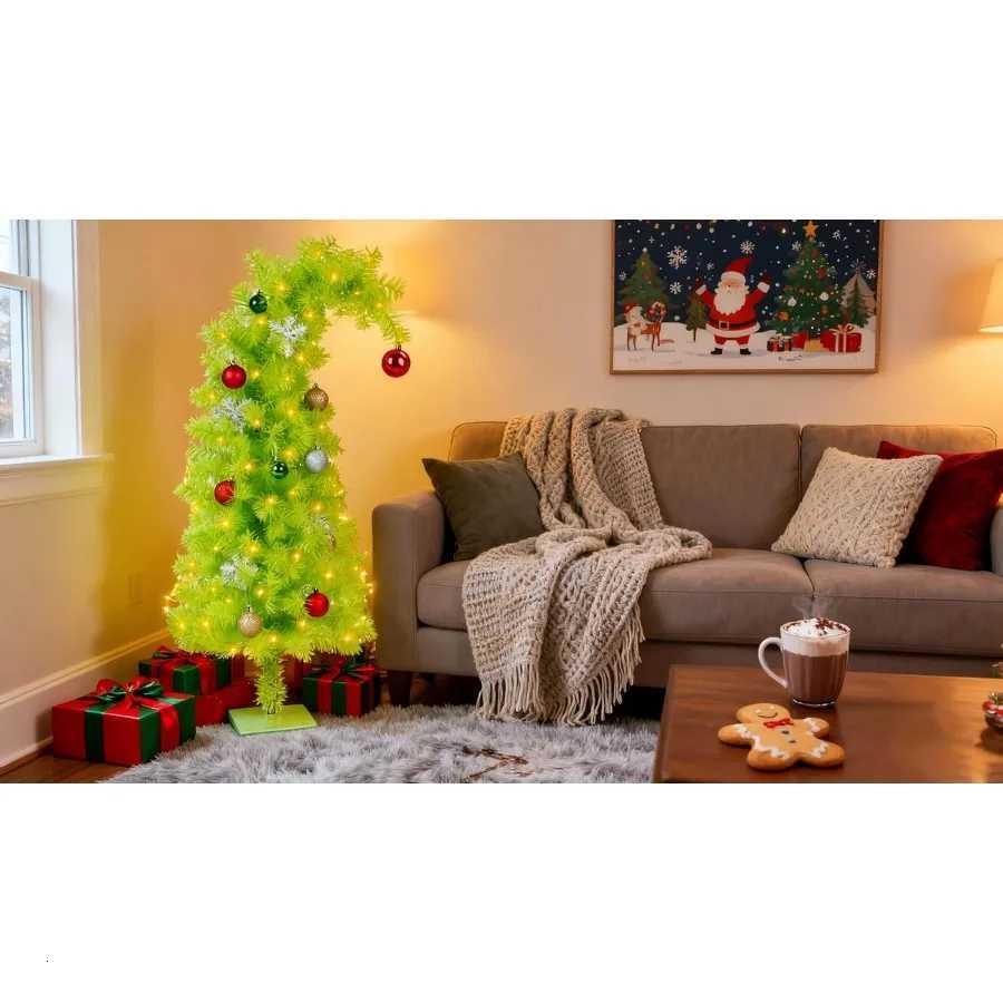 Christmas 3ft Artificial Christmas Tree Grinch Tree Halloween Tree Decorations Whimsical Green with 150 LED Warm White Lights Colorful Ba Y251111