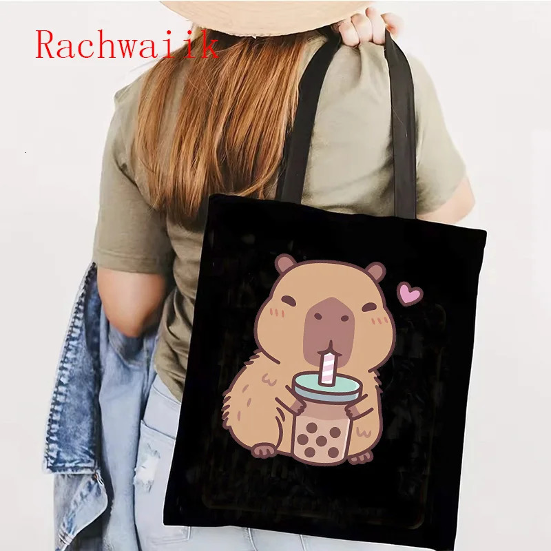 Hip Hop Woman Capybara Tote Bag Shopper Canvas Shoulder Capibara Eco Harajuku Casual Shopping Women Female 251110