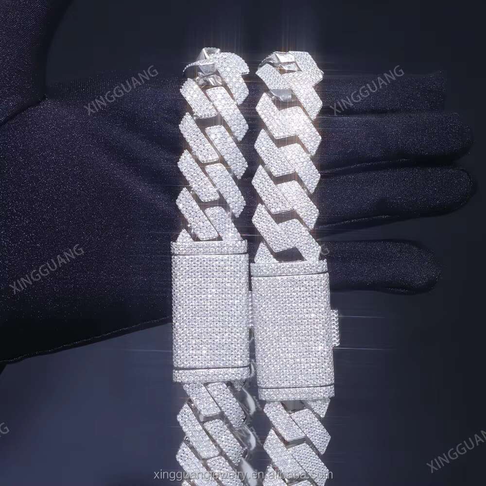 20mm 3Rows 4Rows Stones Heavy Cuban Link Chain Necklace S925 Silver Iced Out VVS Moissanite Mens Cuban Chain Hip Hop Jewelry