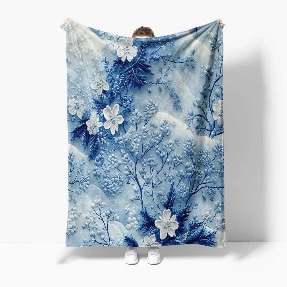 Floral Blue Paisley Pattern Fleece Blanket Soft Throw Blanket for Sofa Bed Living Room Decoration Gift C251111