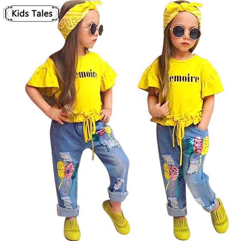 Children Sets for Girls Fashion 2024 New Sle Girls Suits for Children Girls T-shirt+pants+headband 3 pieces Cute girl setXJ250410