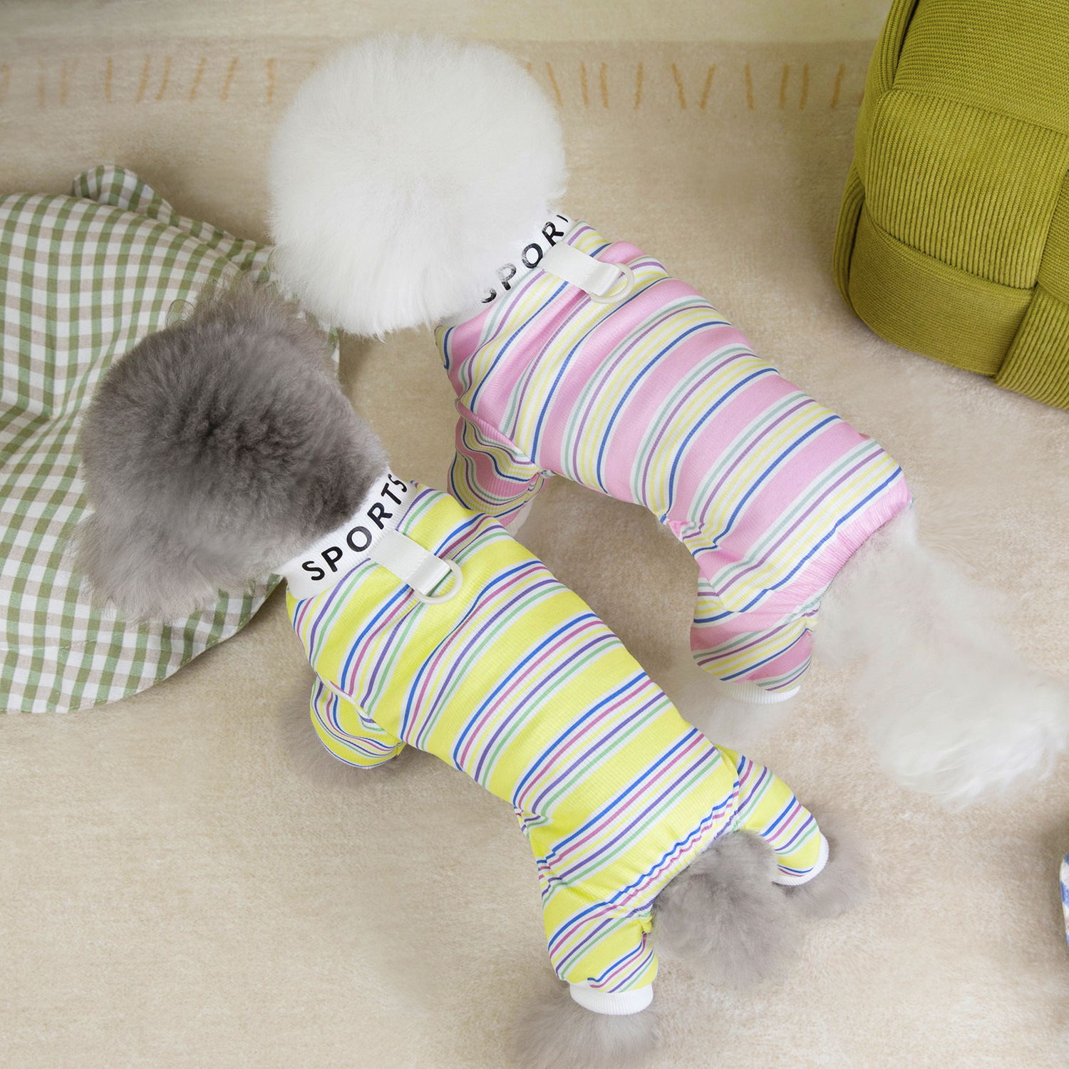Dog Clothing Dog Pajamas Colored Striped Puppy Clothes Onesie, Stretchy Breathable Pet Onesie, Four-Legged Dogs Pjs Body Suits for Chihuahua Yorkie Bu