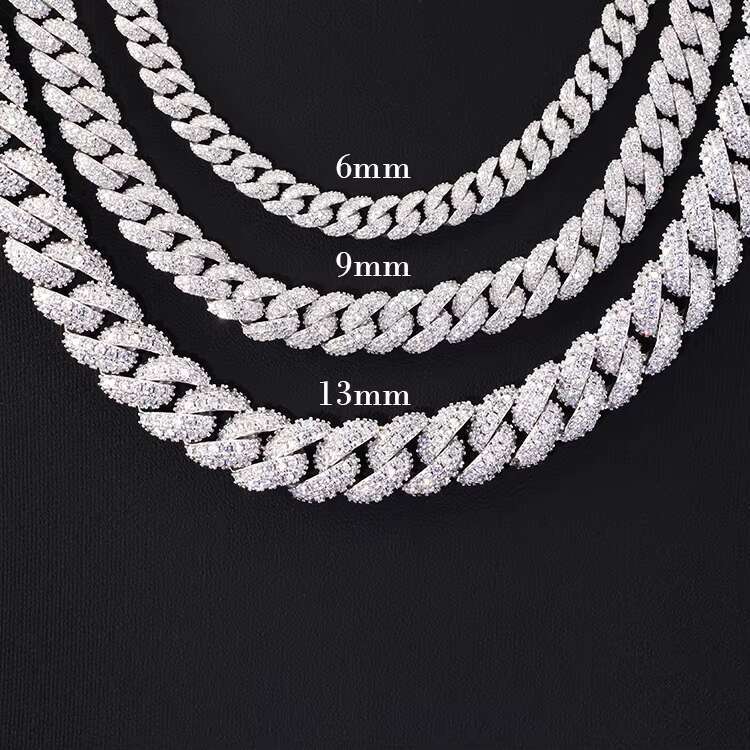 Custom Sterling Silver Necklace VVS Moissanite Lab Diamond 6mm 9mm 13mm Staight Link Iced Out Cuban Link Chain Hip Hop Jewelry
