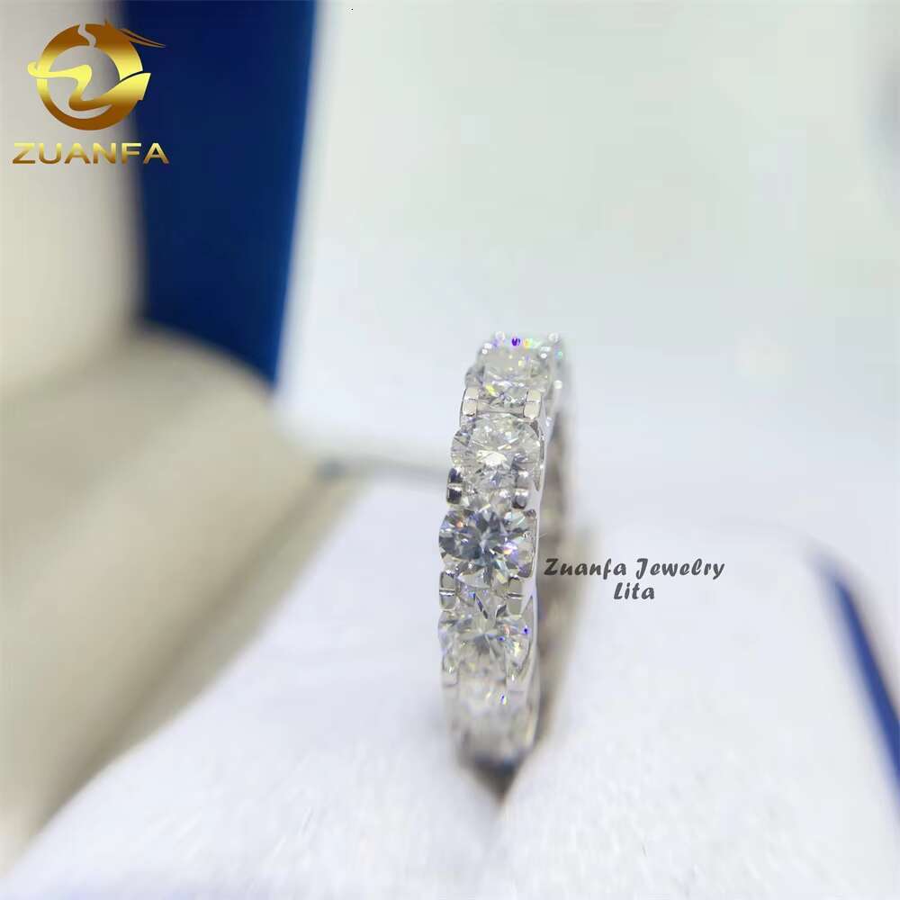 Ready to Ship Hot Selling Silver Whole Round 4mm 5mm Diamond Band Moissanite Eternity Ring